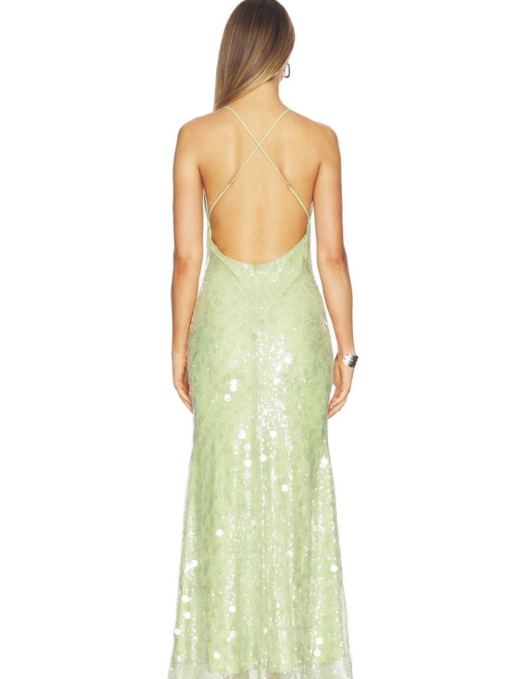 Sequin Backless Slip Maxi Dress in Light Green - Picture 3 of 5